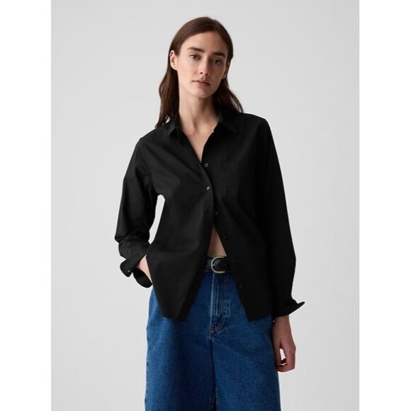 GAP True Black Cotton Poplin Button-Up Classic Shirt, Size S - Picture 1 of 14